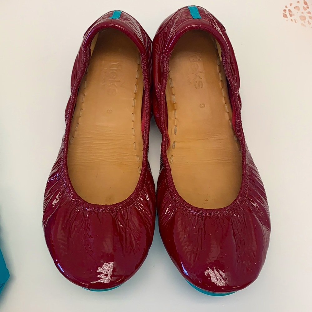 Tieks Ruby Red Patent Flats size 9